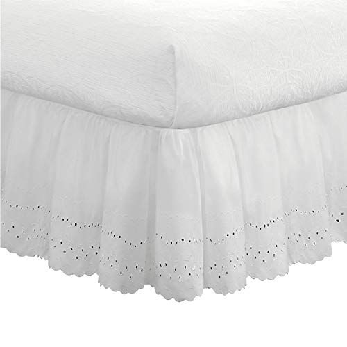 Fresh Ideas Bedding Eye Ruffled Bed Skirt Extra Long 18 inch Drop Length Gathered Styling, Full, White