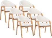 Vente-unique Set van 6 stoelen met armleuningen in boucléstof en rubberhout - Wit en naturel - SOLUNA