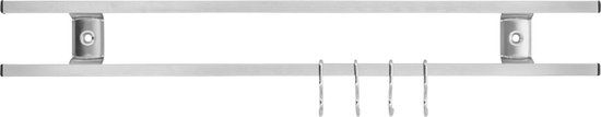 Krumble Messenstrip - Messenopbergers - Messenmagneet - Messenhouder - Keukengerei - Keuken accessoires - Magnetisch - 4 haken - RVS - Zilver - 2,5 x 45 x 6 cm