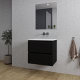 Saniclass Chaci Ensemble de meubles de salle de bain - 60x46x55cm - lavabo en céramique blanc - 1 vasque - sans trou de robinetterie - 2 tiroirs - miroir rectangulaire - noir mat