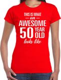 Bellatio Decorations Awesome 50 year cadeau t-shirt - rood - dames - Sarah / 50 jaar verjaardag cadeau XL