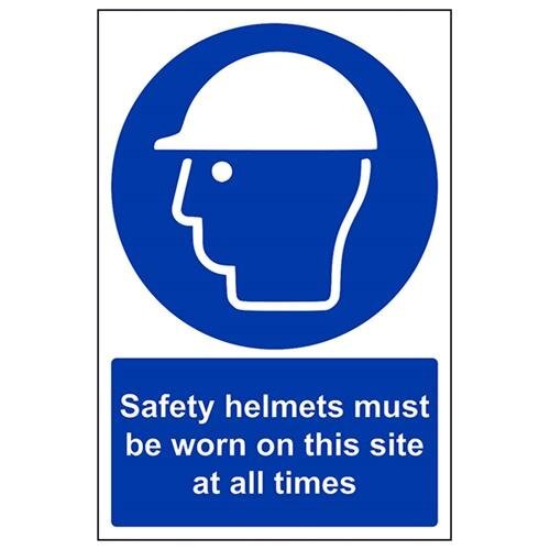 V Safety VSafety 41001AU-R "Veiligheidshelmen moeten altijd op deze site worden gedragen" Verplicht PPE-bord, stijf plastic, portret, 200 mm x 300 mm, Blauw