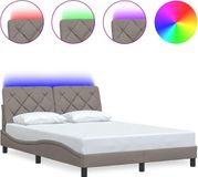 vidaXL Bedframe met LED-verlichting, zonder matras, taupe, 140x200 cm, stof