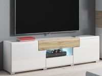 Mobistoxx TORERO Meuble TV-Hifi 2 Portes 2 Tiroirs Sanremo/Blanc Laqué avec LED