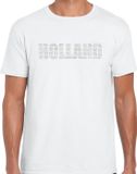 Bellatio Decorations Glitter Holland T-shirt Wit met Steentjes/Rhinestones voor Heren - Oranje Fan Shirts - Holland / Nederland Supporter - EK/WK Shirt / Outfit L