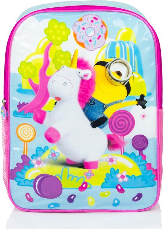 Minions FLUFFY UNICORN Rugzak School Tas Roze 6-12 Jaar