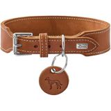 HUNTER Aalborg Extra brede halsband van zacht leer met elegante contrastnaden, cognac kleur, extra breed, Made in Germany, maat 55