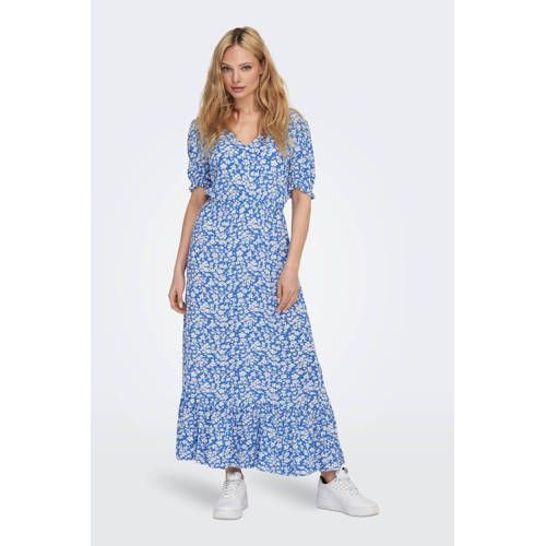 ONLY gebloemde maxi jurk ONLCHIANTI blauw/wit