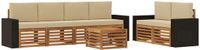 vidaXL - Bank loungeset - 6 zitplekken - Natuurlijk en beige - Massief acacia hout