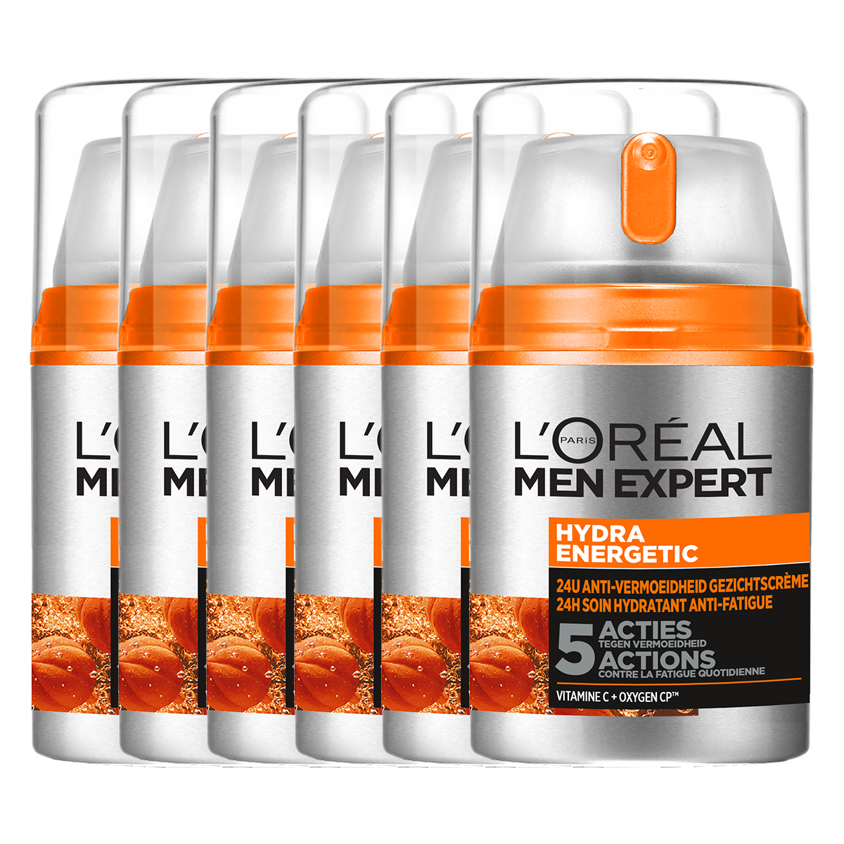 L'Oréal Hydra Energetic Men Expert Hydraterende Gezichtscrème - 6 x 50ml - Gezichtscrème