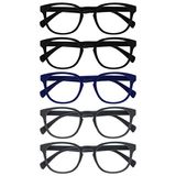 OPULIZE Pop 5 Stuks Retro Ronde Zwart Blauw Grijs Mannen Vrouwen Leesbril Scharnieren Met Veer RRRRR2-11377 +1,50