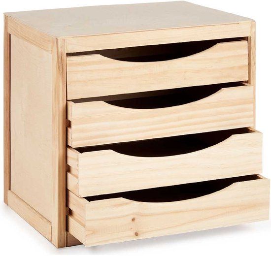 Kipit Kantoor Organiser - Ladeblok Dennenhout 39 x 30 x 38 cm - 4 Lades