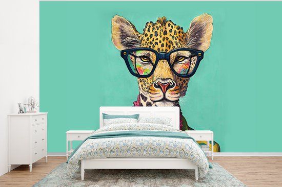 Nr1Wallpaper Fotobehang Bladeren - Bril - Giraffe - Dieren - Design - 295x220 cm - Vlies - Multicolor