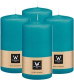 Wiedemann Bougie cylindrique/bougie pilier - 4x - bleu turquoise - 13 x 7 cm - 52 heures de combustion