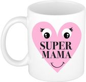Bellatio Decorations Cadeau koffie/thee mok voor Mama - roze - Super Mama - keramiek - 300 ml - Moederdag