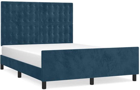 vidaXL Bedframe zonder matras 140x200 cm fluweel donkerblauw