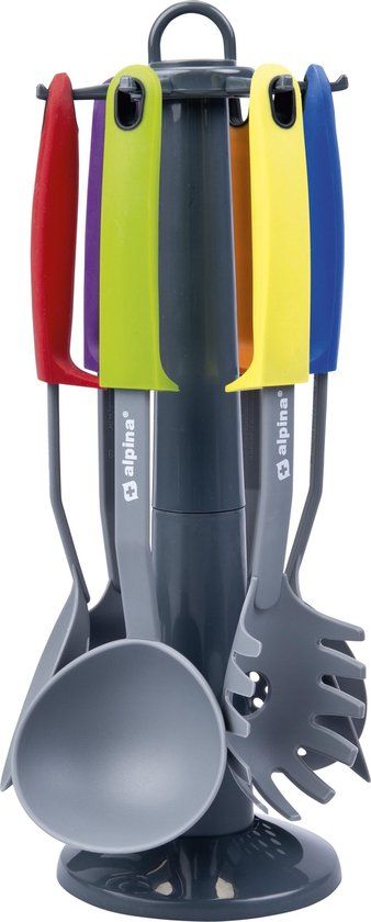 Alpina Kitchen & Home Kookgerei Set - 7-delig - Met Houder - Nylon - Diverse Kleuren