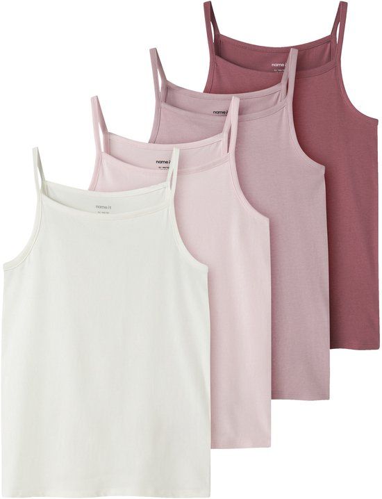 NAME IT - NKFSTRAP TOP 4P SOLID NOOS - Meisjes - Onderhemden - Rose Wine - Effen - Katoen/Elastaan - Maat 86 (Set van 4)