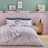 Catherine Lansfield Vintage Kerst Kerstman Omkeerbare King Dekbedovertrek Set met Kussensloop Roze