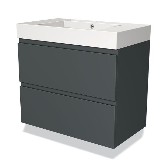 Maxaro Badkamermeubel 80cm Modulo Donkergrijs 2 Lades Greeploos Wastafel Mineraalmarmer