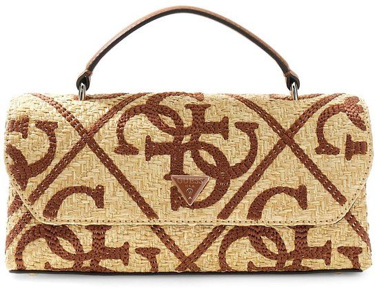 GUESS Kirsten Top Handle Flap Bag Natural / Caramel beige