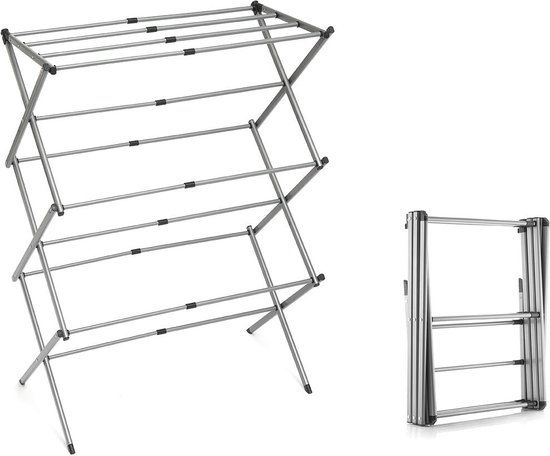 Innovagoods Cloxy - Inklapbaar en uitschuifbaar wasrek - 3 niveaus - 11 stangen