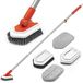 Aspirateur de carrelage de salle de bain - 4-en-1 - Brosse rotative avec manche télescopique 106 à 130 cm - Tête rotative - Rouge