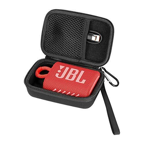 KINGWON Linghuang Opbergtas voor JBL GO 3, Bluetooth-luidspreker, draagbaar, voor luidsprekers, reisbank, met karabijnhaak, afmetingen 15,1 x 9,9 x 6,4 cm, zwart