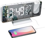 Projectiewekker zonder merk met USB-oplader en FM-radio - 7,5 inch spiegeldisplay met draaibare projector en snooze-functie