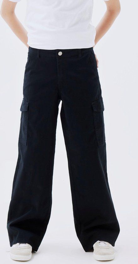 Name It NKFROSE Wide Twill Cargo Broek - Black - Kids - Size 164