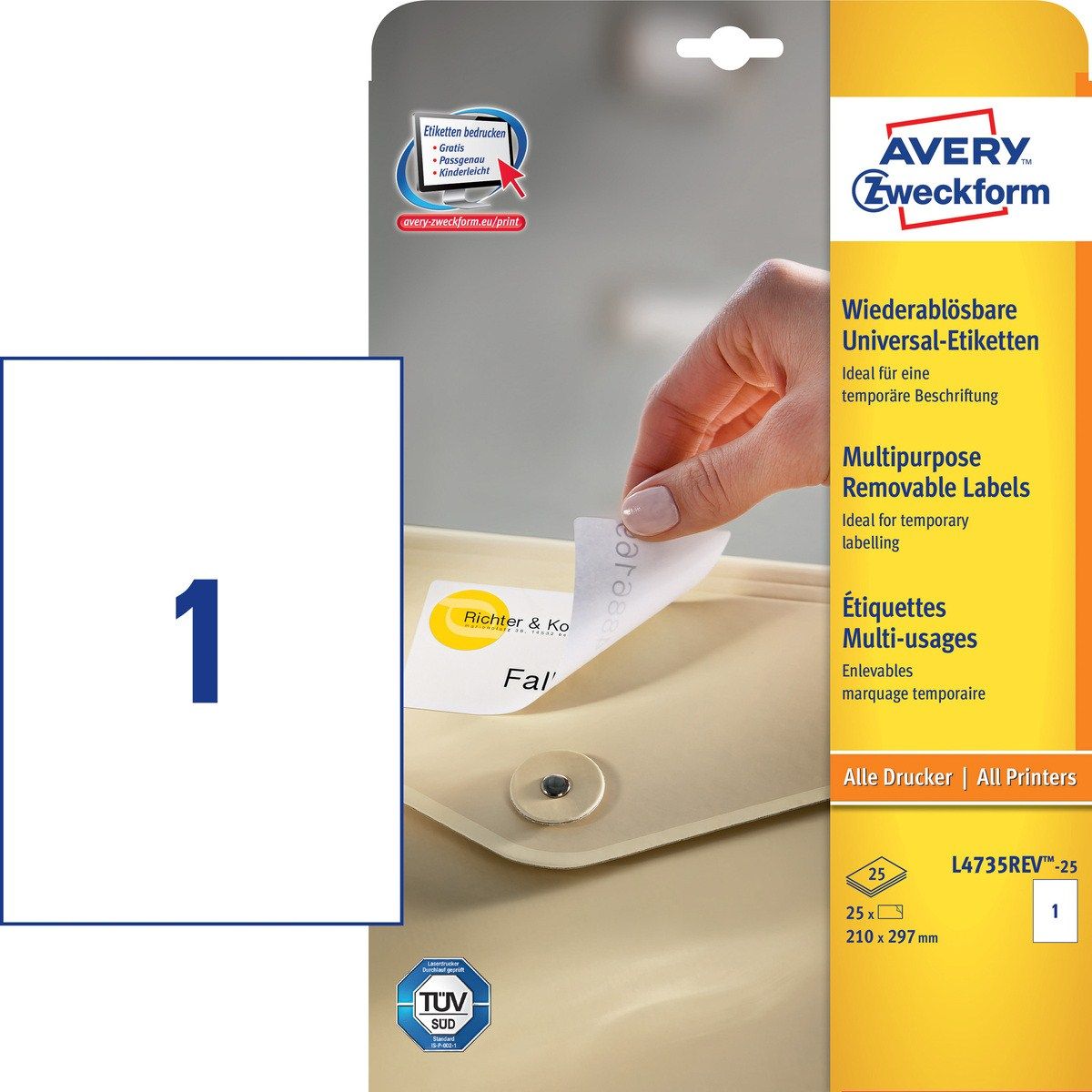 Avery Afneembare Etiketten - wit - 210 x 297 mm - afneembaar