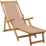 vidaXL Opvouwbare zonnebed 3 Positie Massief Hout Taupe