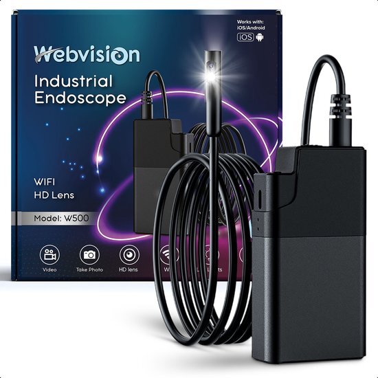 Webvision Inspectiecamera Dubbele Lens 5M – Endoscoop – Inspectie Camera – Endoscoop Camera – Voor Android/IOS - IP68 Waterdicht - 1080P HD