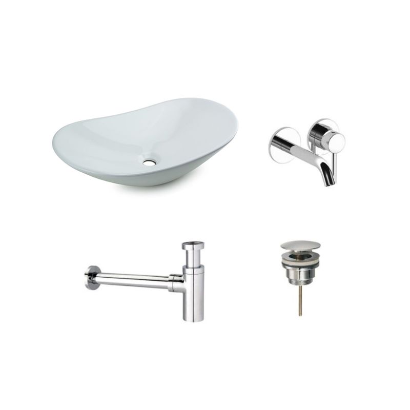 Badkamerplanet Waskomset Keramiek Acosta Chroom Inbouwkraan 62x34x14,5 cm