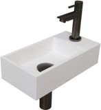 INK - Fonteinpack Polystone Rechts incl. Fonteinkraan - Design Sifon - Design Plug en Montageset - 360x180x90 Mm - Mat Wit/metal Black