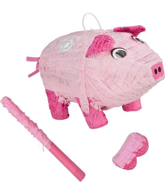 Merkloos / Sans marque Relaxdays Piñata varken - met stok en blinddoek