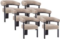 Vente-unique Set van 6 stoelen met armleuningen van boucléstof en heveahout - Taupegrijs en zwart - LIVELIA