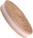 Ruban en jute avec dentelle 10 m - Largeur 2.5 cm - Ruban décoratif naturel vintage pour mariage, Noël, anniversaire et artisanat DIY