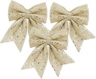 House of Seasons ornements de nœud de Noël - 3x - champagne - 20 x 24 cm - polyester