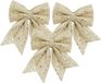 House of Seasons ornements de nœud de Noël - 3x - champagne - 20 x 24 cm - polyester