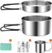 Bol Camping Pan Pot Set met Cup en Servies - Draagbare RVS Cook Gear - Opvouwbare Outdoor Reizen Kookgerei Kit voor Trekking Wandelen Picknick - Bestek Inbegrepen