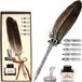 Plume élégante antique avec pot d'encre noir et plumes en acier inoxydable - Ensemble gris