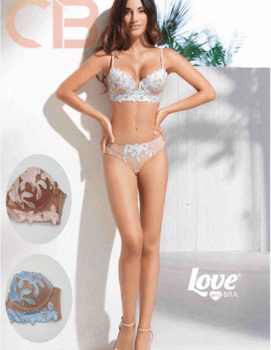 Italiaanse lingerie set met push-up beha satijn en slip ROOS - 80B - 38