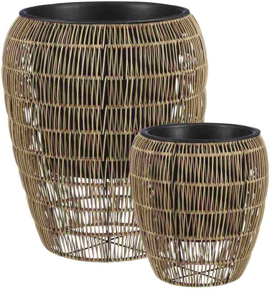 Mica Decorations Pancho Plantenbakken - H47 x Ø40 cm - Lichtbruin - Set van 2