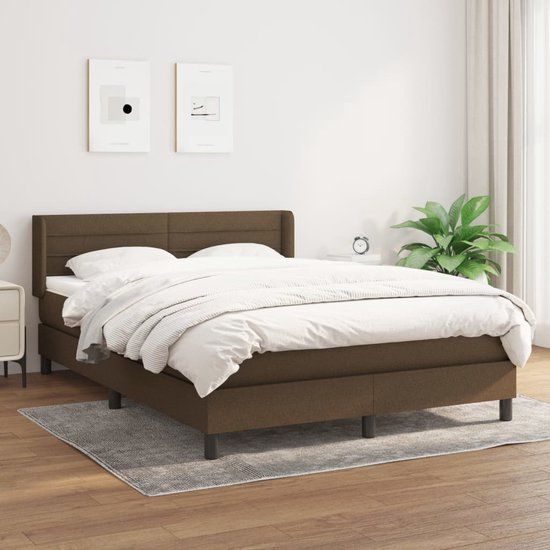 vidaXL Boxspring met matras stof donkerbruin 140x200 cm