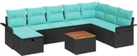 vidaXL Tuinbankenset 9-delig Zwart Polyrattan