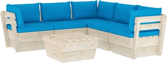 vidaXL 6-delige Loungeset met kussens pallet vurenhout