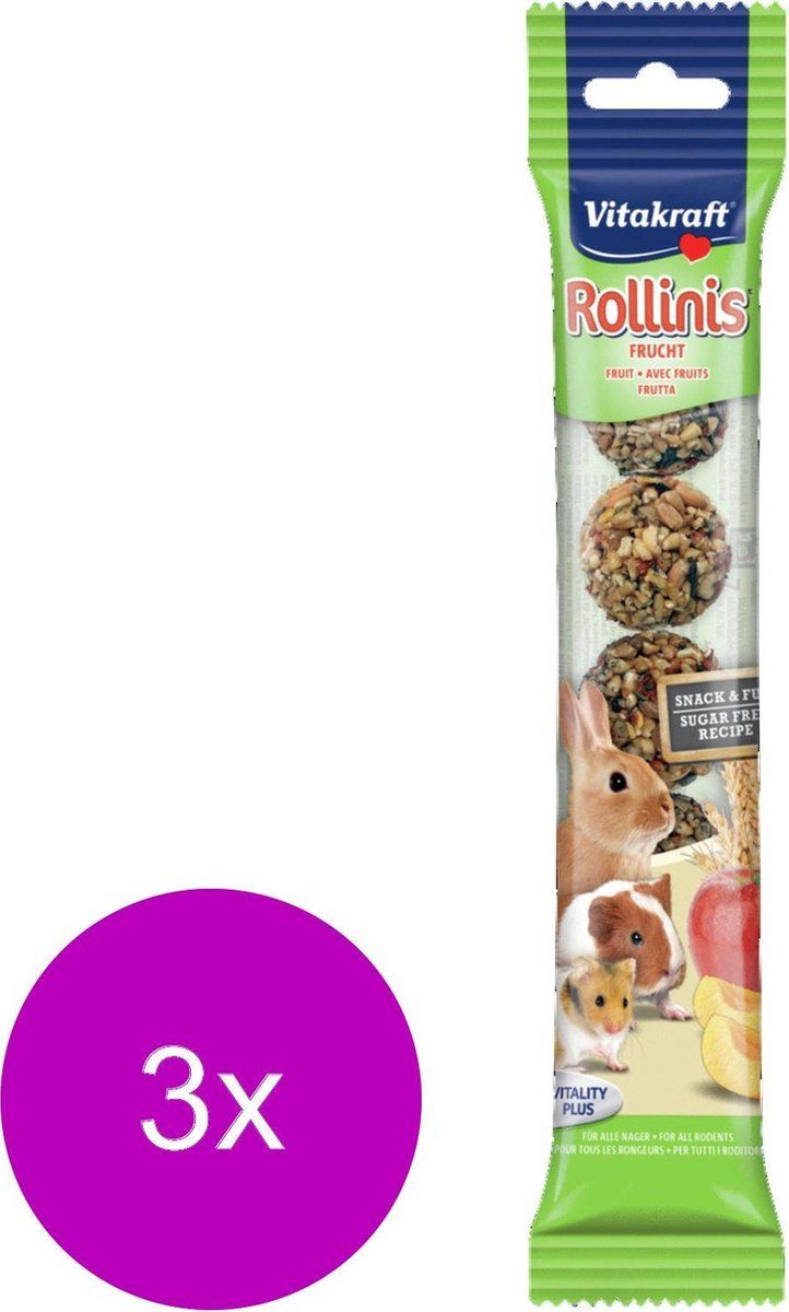 VITAKRAFT Rollinis Fruitmix - Knaagdiersnack - 3 x 48 g