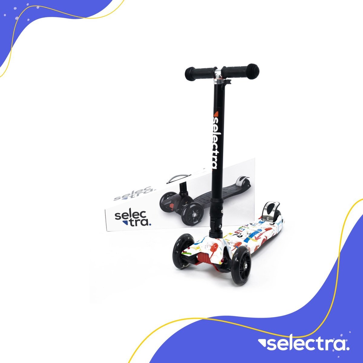 Selectra kinderstep met 4 lichtgevende wielen – Kick step voor kinderen van 3 t/m 9 jaar – Led scooter met click and ride functie - White down