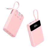 A ADDTOP Powerbank 20.000 mAh met 4 geïntegreerde kabels, ultraklein 22,5 W, snel opladen, PD QC 4.0, externe reisbatterij met 5 uitgangen en 6 ingangen voor mobiele telefoon (roze)